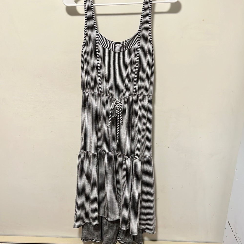 Black and white stripe asymmetrical sun dress